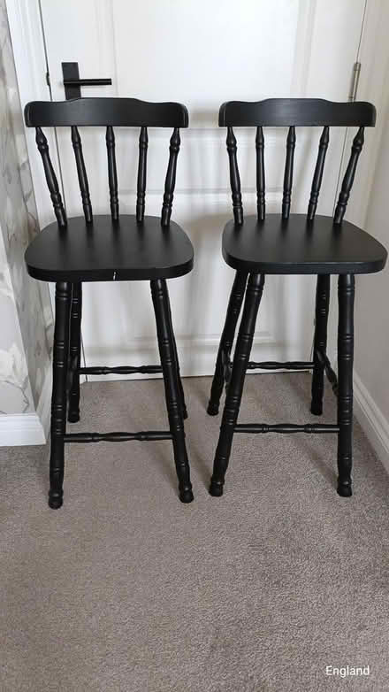 Photo of free Two wooden bar stools (B64, Cradley Heath) #2