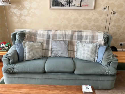 Photo of free 3 seater sofa and 2 armchairs - grey-blue colour (Torbrex FK8) #1