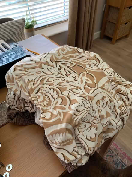 Photo of free 4 dining chairs + 8 stretchy covers, 4 patterned, 4 plain (Southport PR9) #1