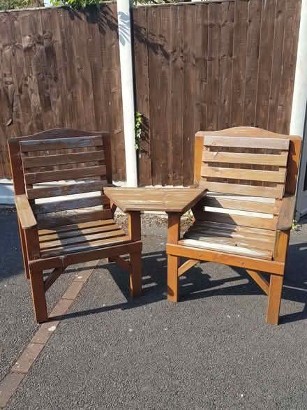 Photo of free Hard wood chairs with linking table (Braintree CM7) #1