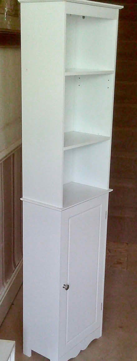 Photo of free White, slimline cupboard and shelves (Llandrindod LD1) #1