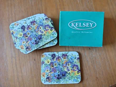 Photo of free Set of 6 melamine coasters, pansy design (Hester's Way GL51) #1