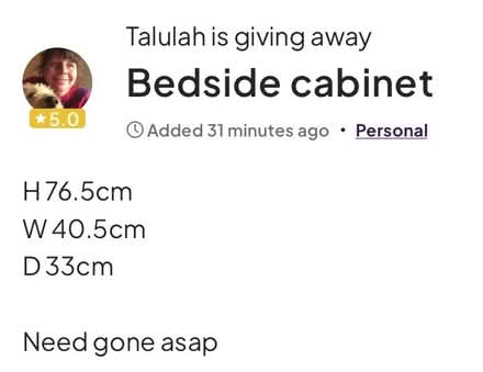 Photo of free Bedside cabinet (Queen's Park BN2) #3