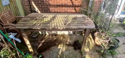 Photo of free Large wooden garden table & 6 chairs. (Heelands MK13) #1
