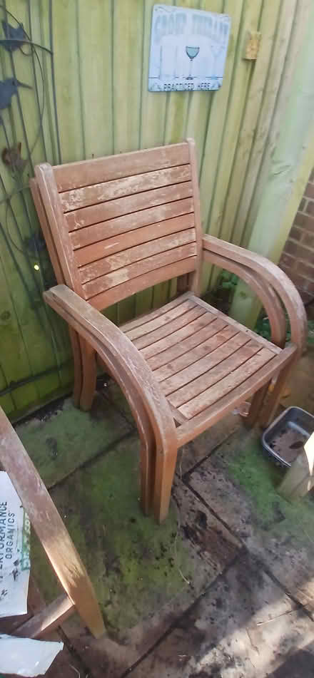 Photo of free Large wooden garden table & 6 chairs. (Heelands MK13) #2