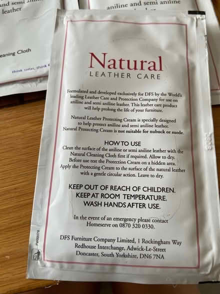 Photo of free Aniline leather cleaning sachets DFS (Stoke Hammond MK17) #4