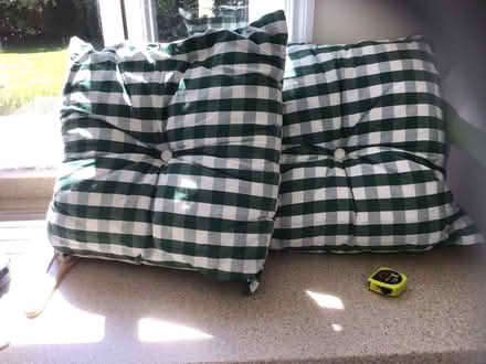 Photo of free Green and white cheque large garden cushions. (Alderley Edge SK9) #1