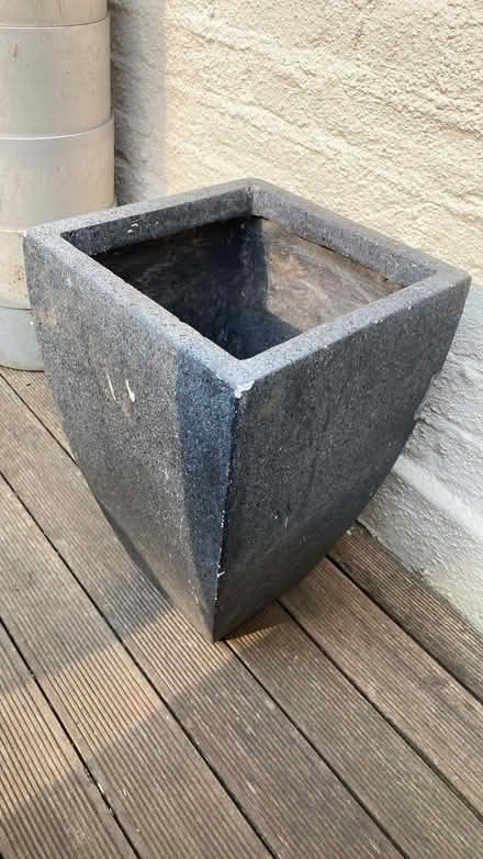 Photo of free Concrete dark grey planter 41 high by 26 square (Southfields SW18) #2