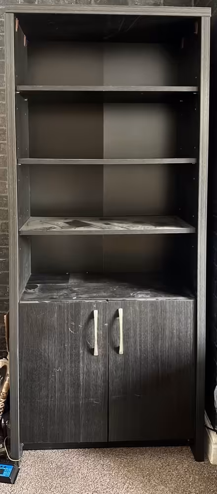 Photo of free Tall black wooden shelf bookshelf (ST2) #2