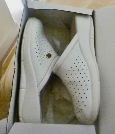 Photo of free Ladies size 5 White Leather clogs (r d and e wonford) #1