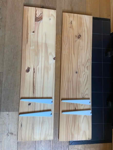 Photo of free 2 x pine shelves with brackets (S11 Greystones) #1