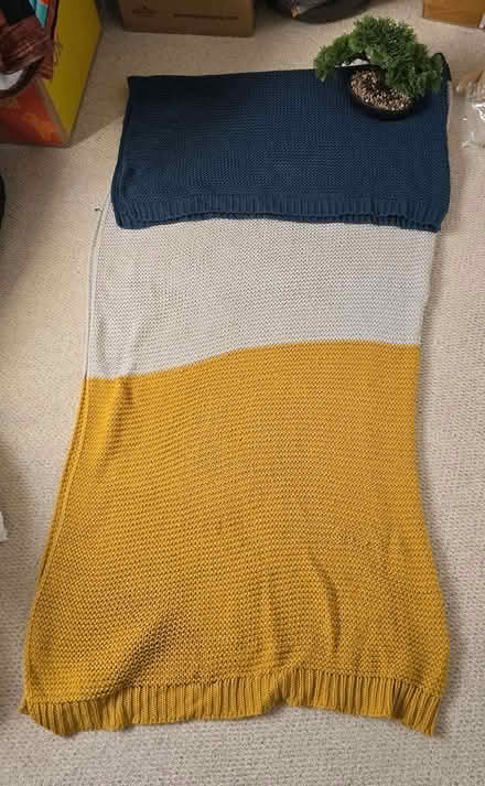 Photo of free Dark green, gray and ochre throw (G75 8PQ) #1