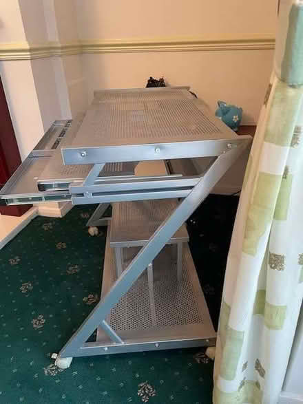 Photo of free Metal computer desk on wheels (Great Longstone DE45) #1