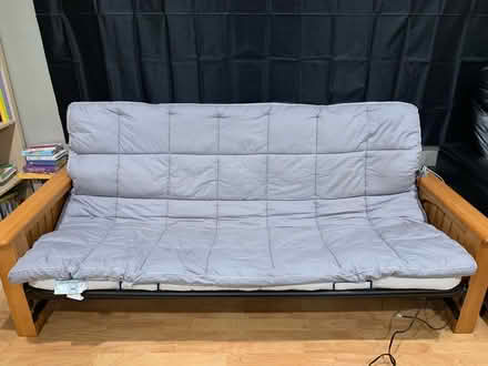 Photo of free Wooden Frame Futon + Grey Mattress (Cambrian) #1