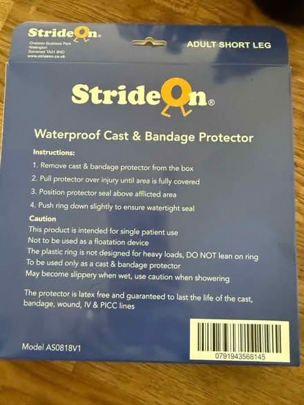 Photo of free StrideOn waterproof cast/bandage protector (Crookes S10) #1