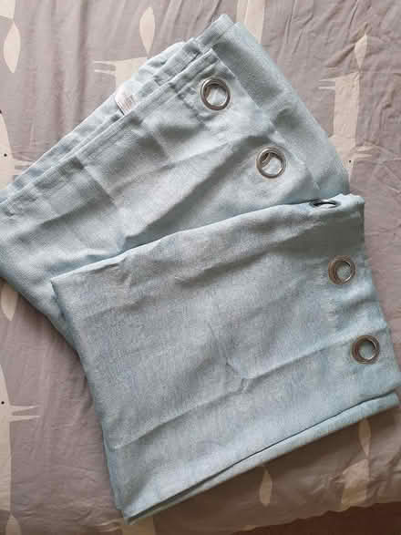 Photo of free Long eyelet curtains. Duck egg blue (High Barnet) #1