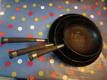 Photo of free 3 circulon frying pans, used (Chalker's Corner TW9) #1