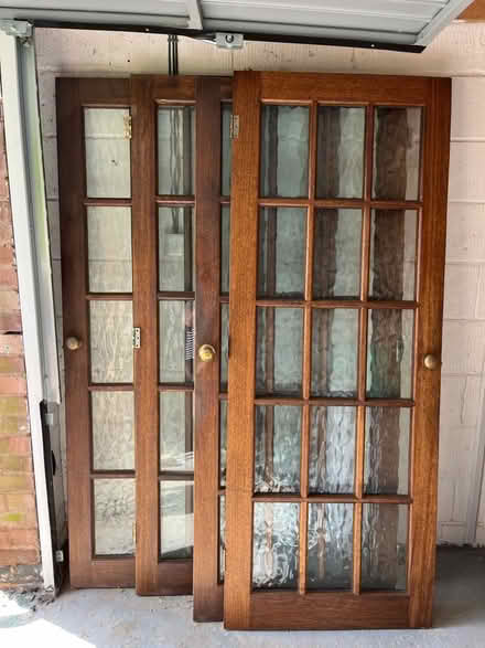 Photo of free 4 solid wood glass panelled doors brass knobs (Wigston LE18) #1