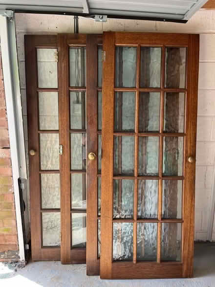 Photo of free 4 solid wood glass panelled doors brass knobs (Wigston LE18) #2