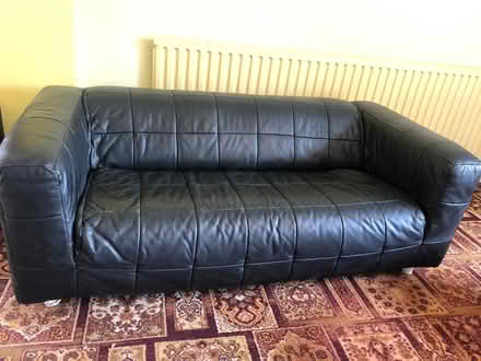 Photo of free Black leather sofa (Sevenoaks) #1