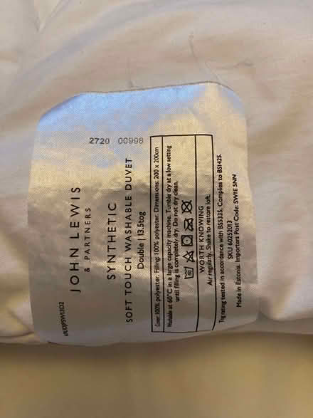 Photo of free John Lewis double size duvet (Barnsbury N1) #2