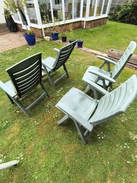 Photo of free Four Green plastic garden chairs (Reading RG2 (Shinfield Road)) #4