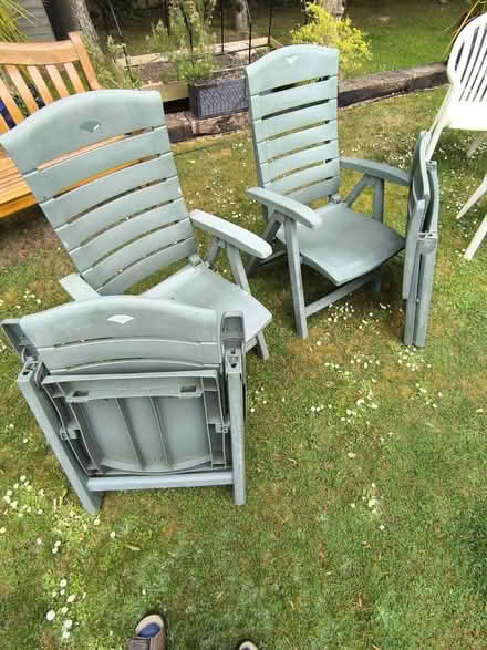 Photo of free Four Green plastic garden chairs (Reading RG2 (Shinfield Road)) #2