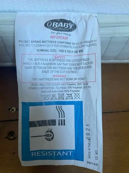 Photo of free OBaby Cot Mattress Excellent Cond (Crouch End N8) #4