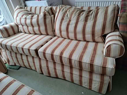 Photo of free 3 Sofas, 2 Are Matching Cream & The Red Sofa Has Matching Footstool (CT8) #3