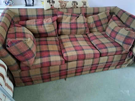 Photo of free 3 Sofas, 2 Are Matching Cream & The Red Sofa Has Matching Footstool (CT8) #2
