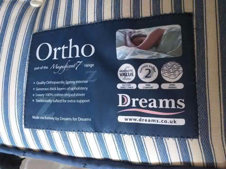 Photo of free Beige Suede Style Double Bed + 'Dreams' Orthopaedic Mattress (Avebury SN8) #4