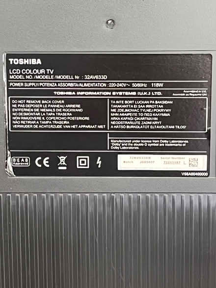 Photo of free 32" Toshiba Regza Colour TV (Chiswick W4) #4