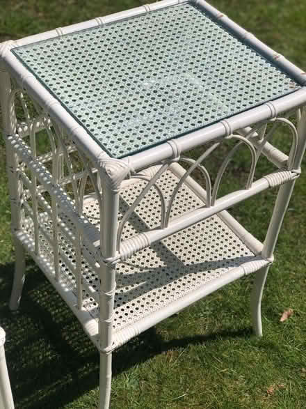 Photo of free Pair of white whicker bedside tables with glass tops (Canonbury N1) #3