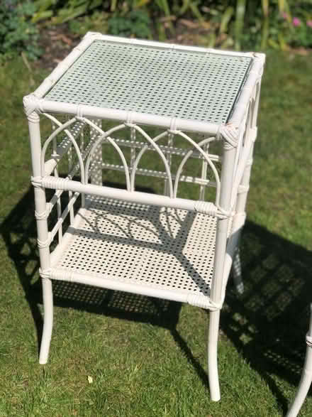 Photo of free Pair of white whicker bedside tables with glass tops (Canonbury N1) #2
