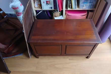 Photo of free Antique table with additional leaf, and oak linen box (Caterham CR3) #2