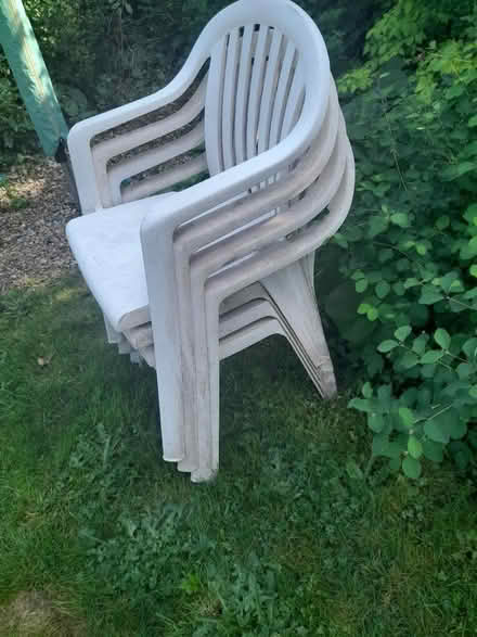 Photo of free 4 White Plastic Garden Chairs (BS16) #2