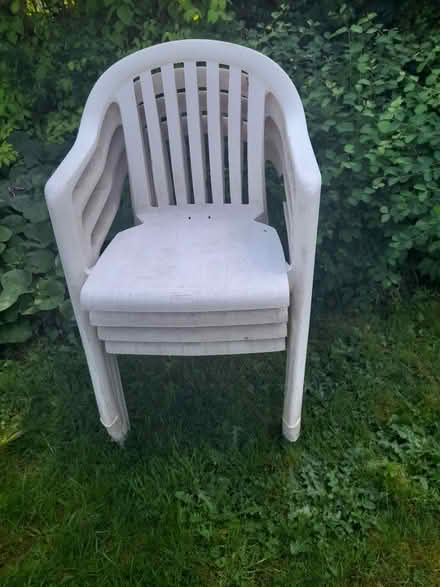 Photo of free 4 White Plastic Garden Chairs (BS16) #1