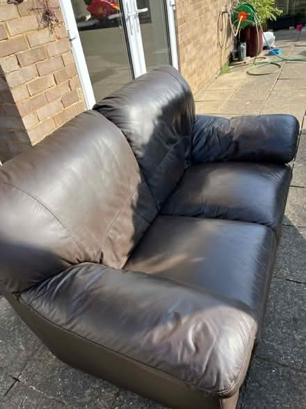 Photo of free Brown leather sofa (TN10 Tonbridge/Hildenborough) #1