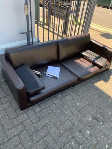 Photo of free Chocolate brown leather sofa (NW10) #1