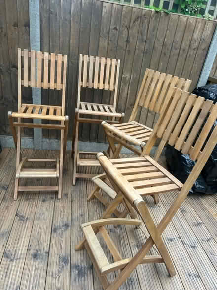 Photo of free 4x Folding wooden stools/bar stools (Bisley Woking GU24) #1