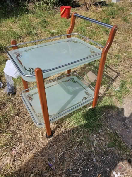 Photo of free Wooden Trolley with glass shelves (Ilford) #2