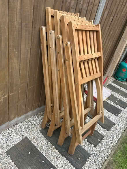 Photo of free 4x Folding wooden stools/bar stools (Bisley Woking GU24) #2