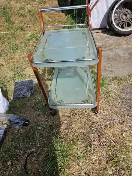 Photo of free Wooden Trolley with glass shelves (Ilford) #1