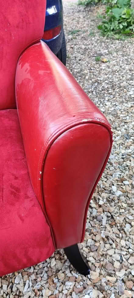 Photo of free Red sofa chair and footstool (Newark) #3