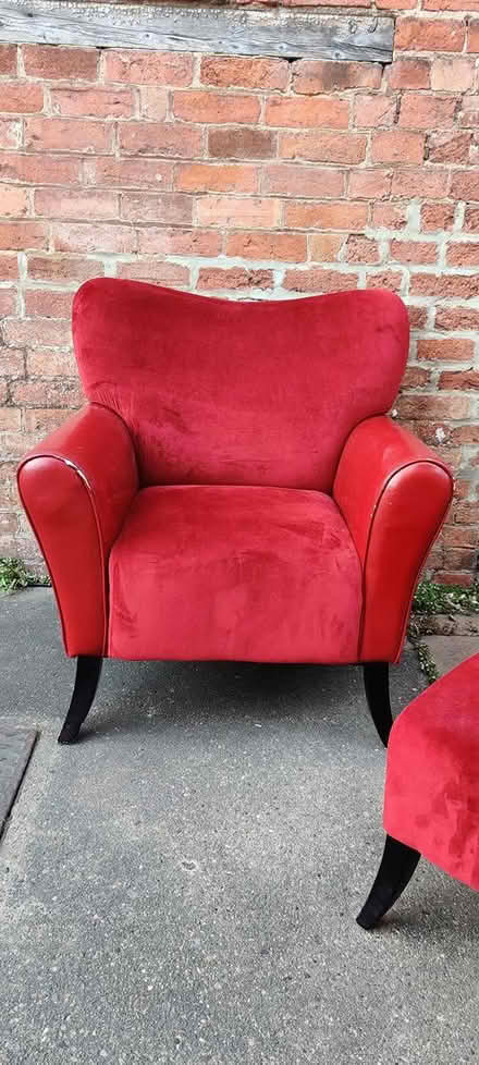 Photo of free Red sofa chair and footstool (Newark) #1