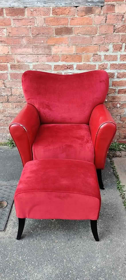 Photo of free Red sofa chair and footstool (Newark) #4