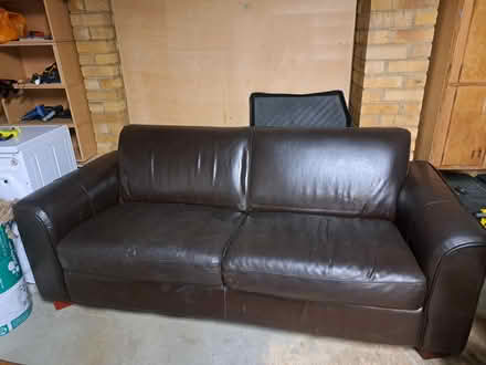 Photo of free Dark brown Leather sofa (Hitchin) #1