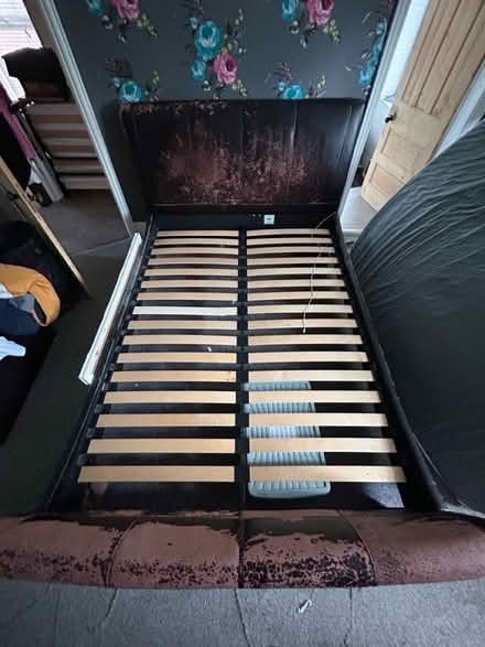 Photo of free Brown Faux Leather Kingsize Bed (Burnage, M19) #2