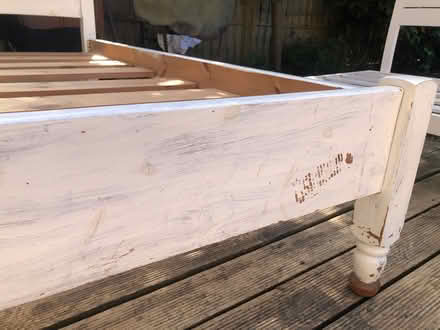 Photo of free Pine bed frame. Double. Detaches into 4 parts plus the slats (Ham TW10) #2