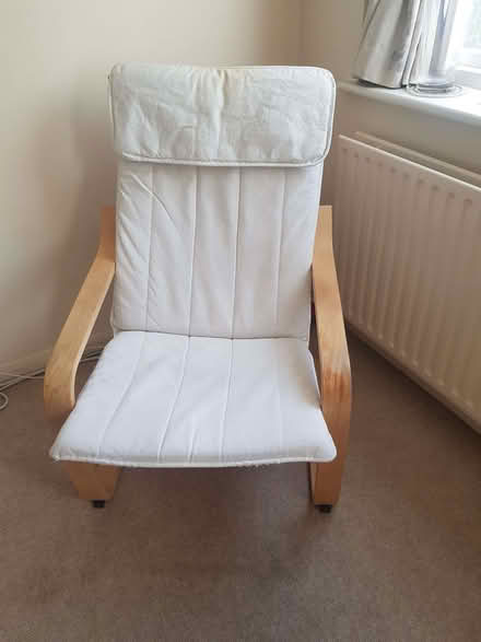 Photo of free Ikea chair - wood frame & white fabric (Fleetville AL1) #1